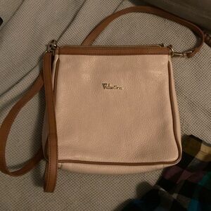 Valentina genuine leather Beige and Brown Crossbody Bag